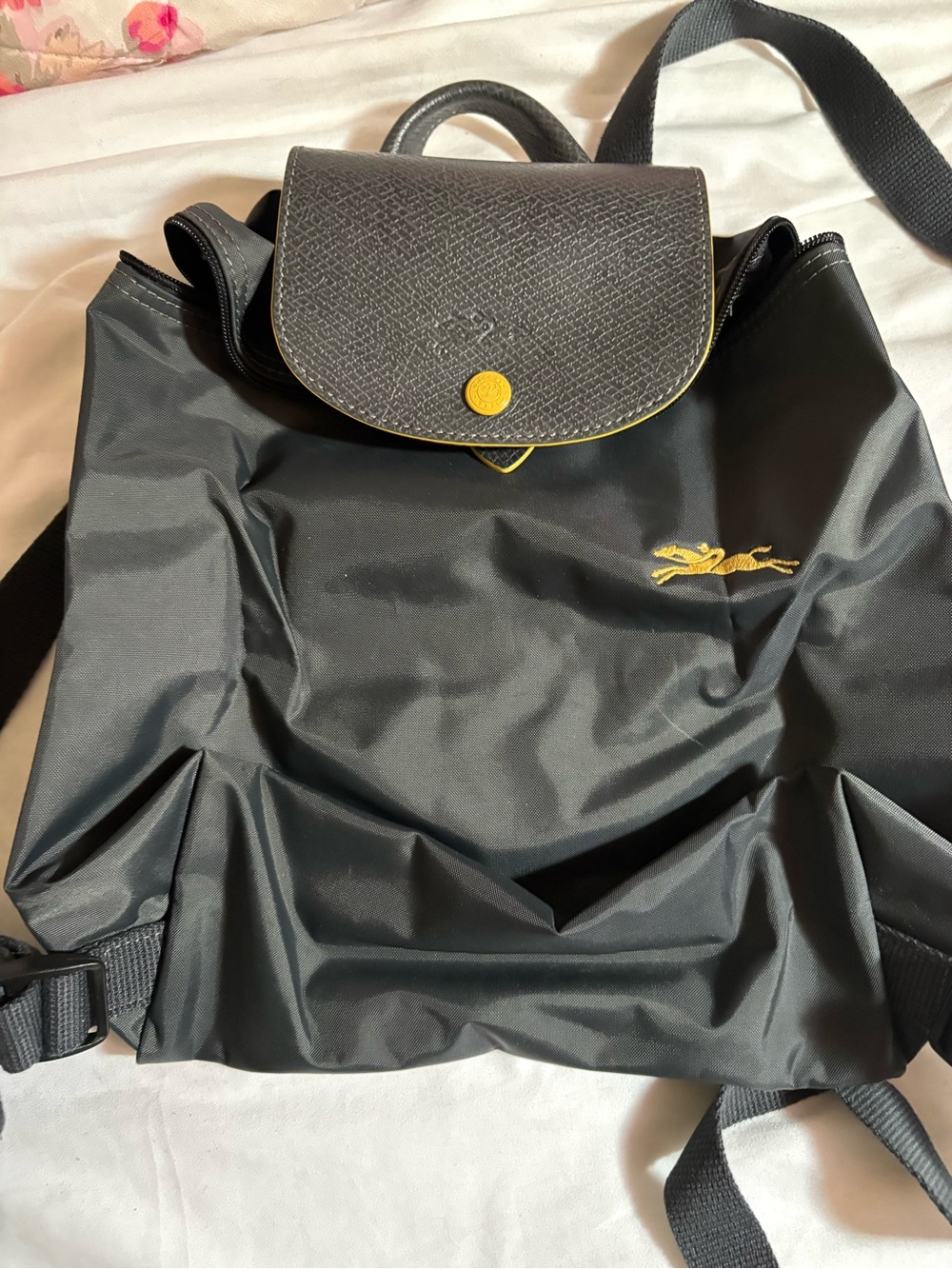Longchamp Le pilage black Nylon Backpack with Yellow Trim